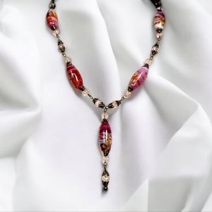 Repurposed Hand Crafted Vintage Lampwork Bead Necklace